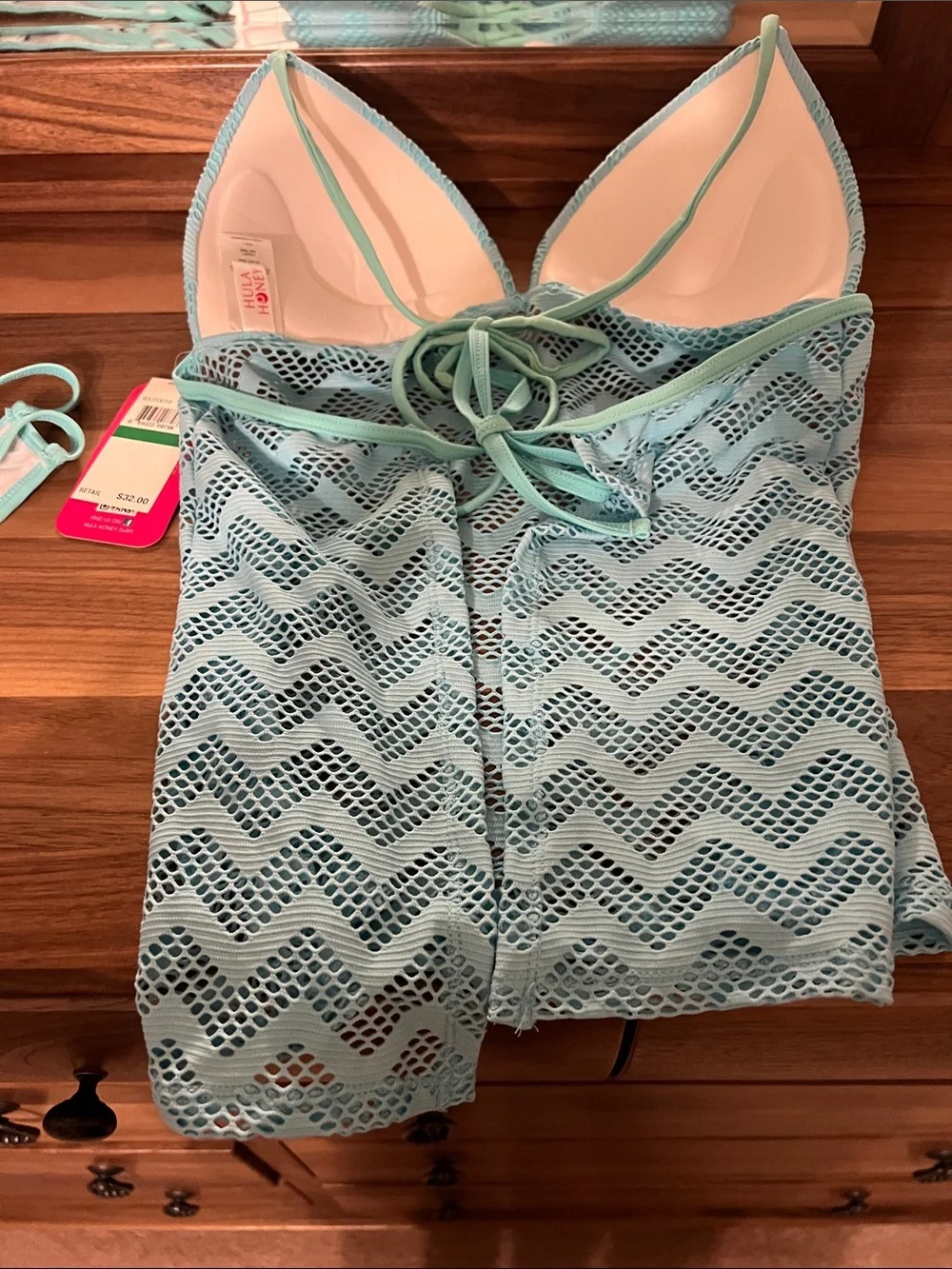 Hula Honey Light Blue Mesh Top with Black & White Geometric Bottoms